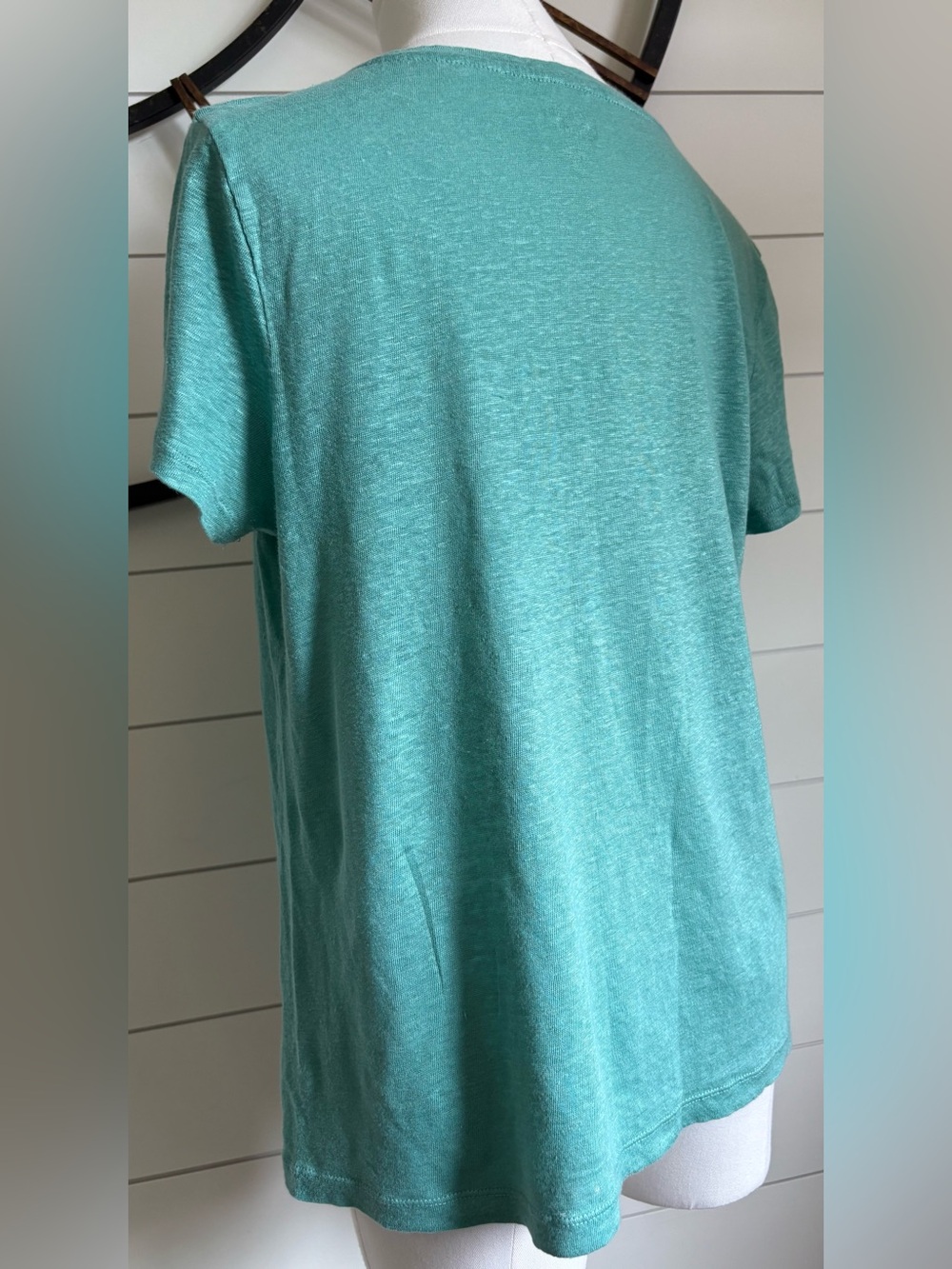 J. Crew Linen “Island Turquoise” V-Neck Pocket Tee - Relaxed Boyfriend-Style Fit - Picture 5 of 8